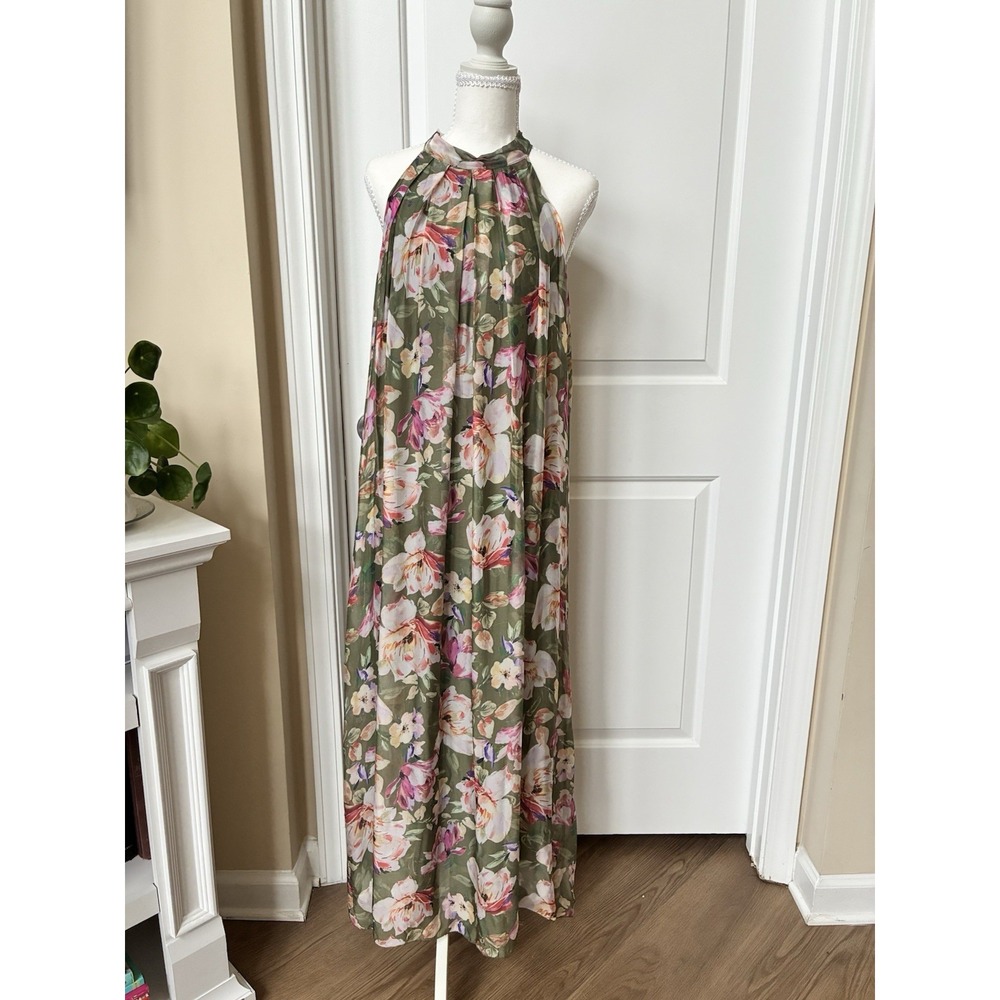 Bellambra Made In Italy Silk Floral Halter Maxi Dress - EUC Sz Large